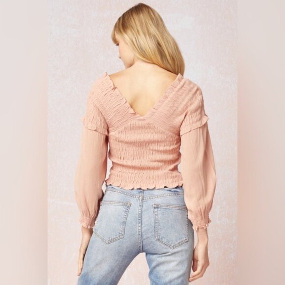 Entro | New Salmon Coral Criss Cross Blouse Cottagecore Country New Large Crop - Picture 6 of 8